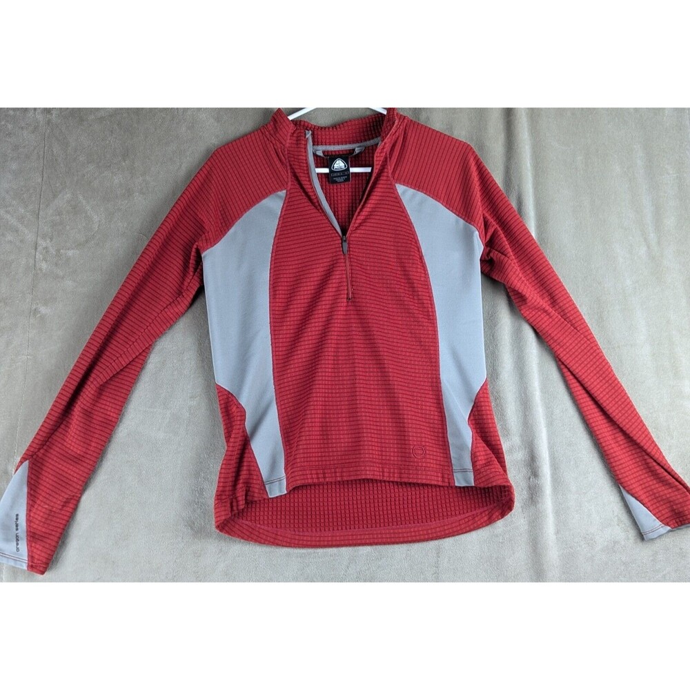Nike ACG Sphere Waffle Texture Womens L Red Gray Half Zip Pullover Oregon Series